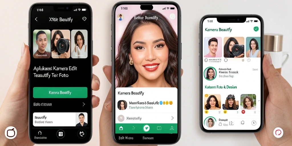 Tampilan antarmuka aplikasi X168 untuk edit foto dengan fitur Kamera Beautify.