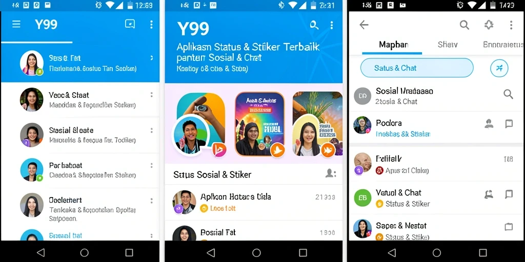 Antarmuka Y89 dengan koleksi stiker yang menarik.