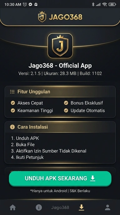 Tampilan halaman APK jago368